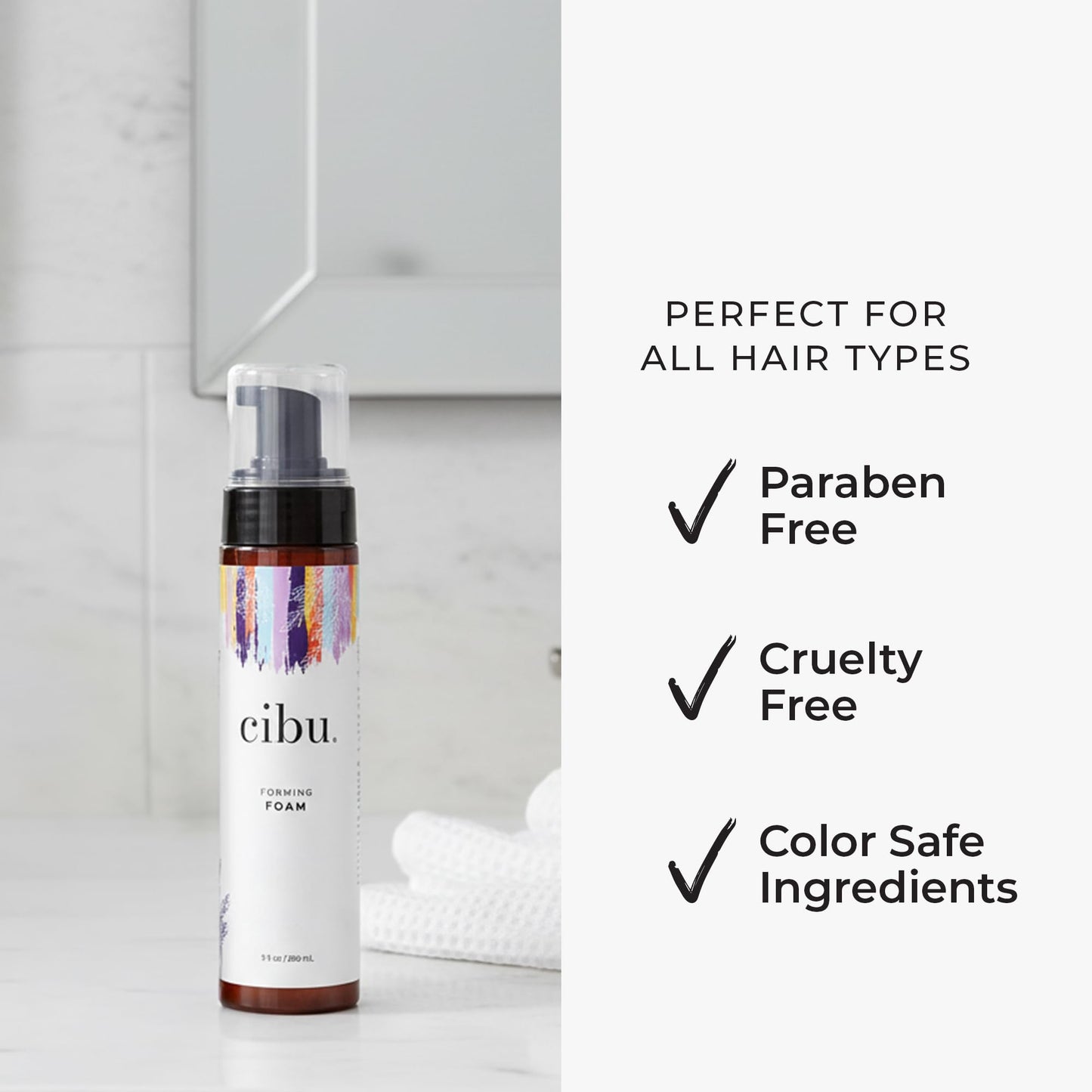 CIBU Styling Foam - Hair Styling Agent, Forming Foam, 9 Fl Oz, Frizz Control, Lightweight Mousse, Nutrient Rich Rice Soy Protein Hemp Argan Seed Oils Beauty & Personal Care CIBU