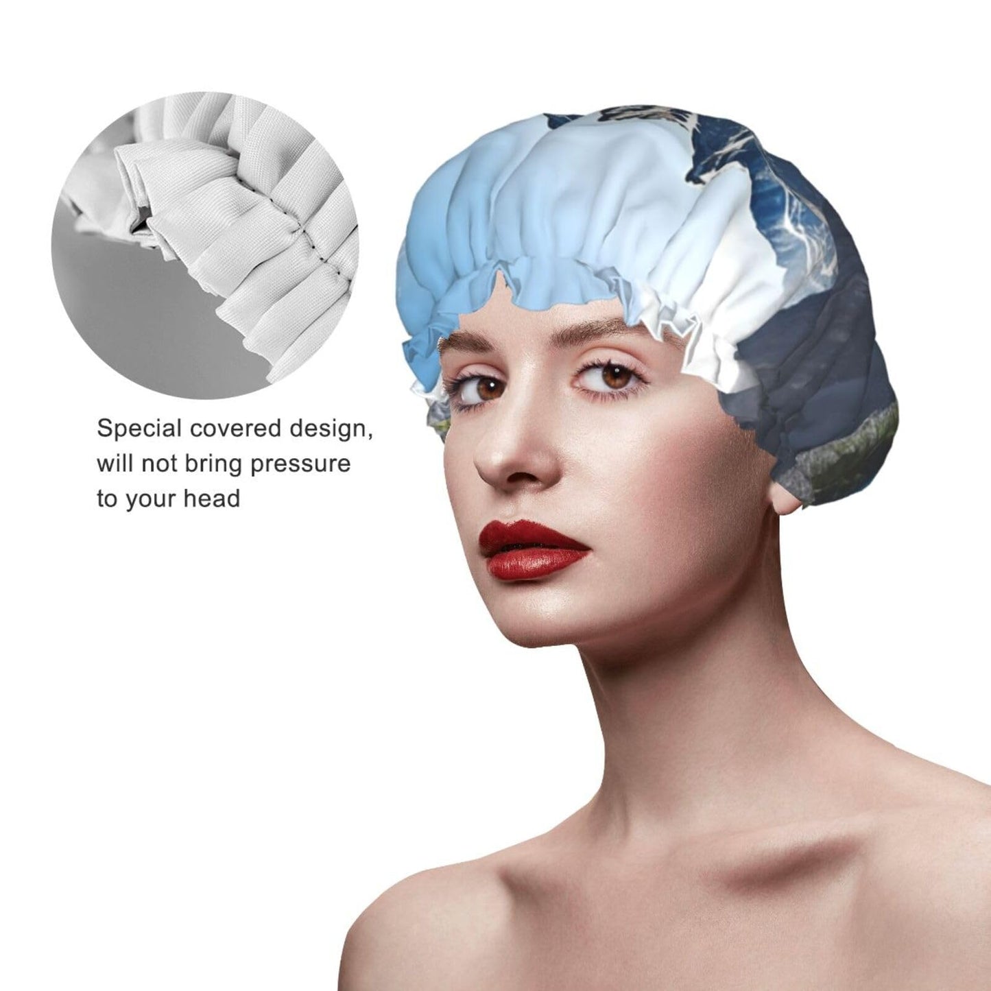 Mountains Shower Cap for Women Men Large Reusable Shower Bonnet Double-Layer Waterproof Bath Caps Elastic Band Hair Hat for All Hairstyles Beauty and Personal Care BWLHJKE