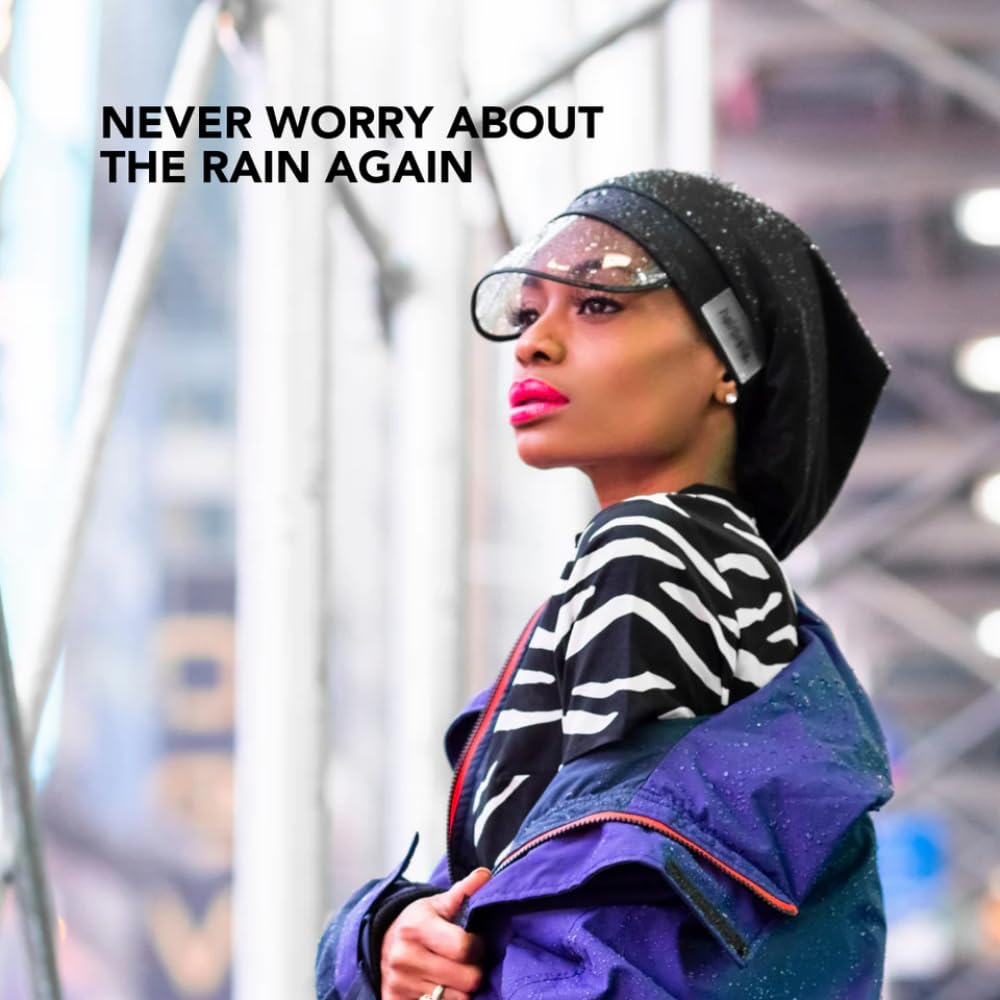 Hairbrella 100% Waterproof Rain Hats for Women, Satin Lined Caps, Full Hair Coverage, Packable Travel Accessory Black Beauty and Personal Care Hairbrella