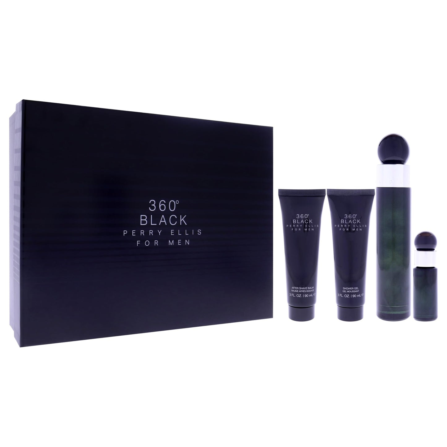 360 Black by Perry Ellis for Men - 4 Pc Gift Set 3.4oz EDT Spray, 0.25oz EDT Spray (Mini), 3oz Aftershave Balm, 3oz Shower Gel Beauty & Personal Care Perry Ellis