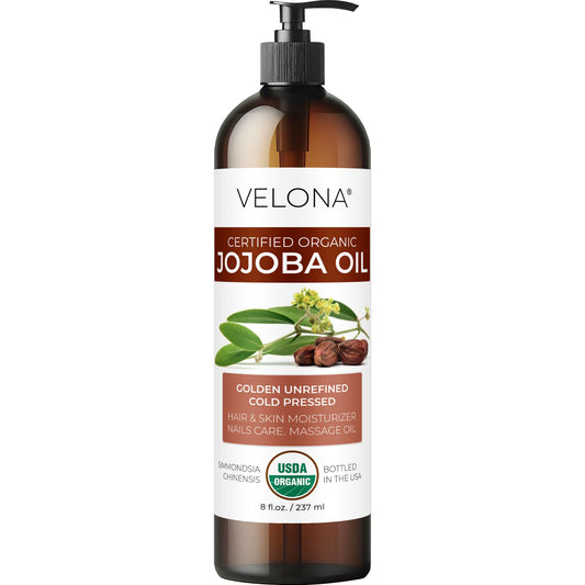 velona Jojoba Oil USDA Certified Organic - 8 fl oz (With Pump) | 100% Pure and Natural | Golden, Unrefined, Cold Pressed, Hexane Free | Moisturizing Beauty & Personal Care velona