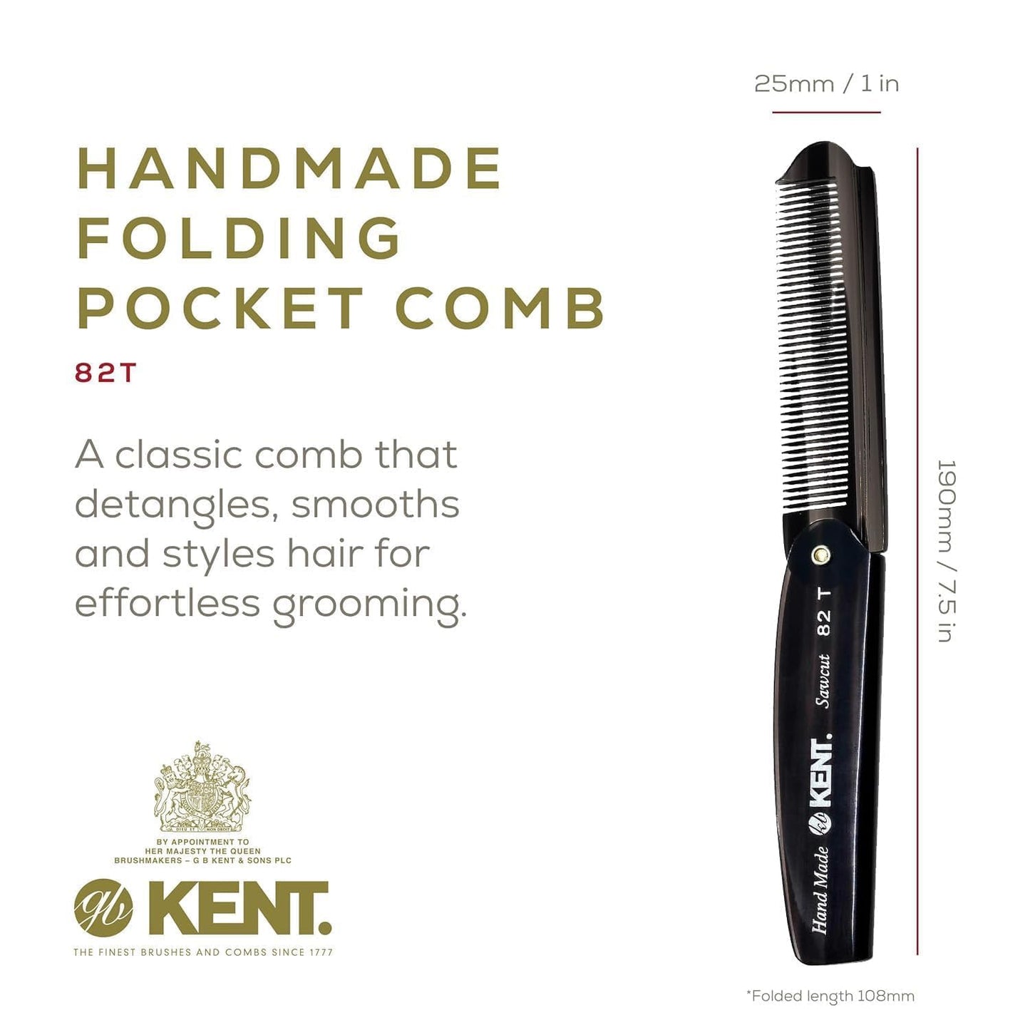 Kent Set Men's Hair Pocket Combs, 81T X-Small, OT All Fine Tooth, 82T Fine Tooth Folding Comb. Best Hair, Beard and Mustache Grooming Kit for Travel Beauty and Personal Care KENT