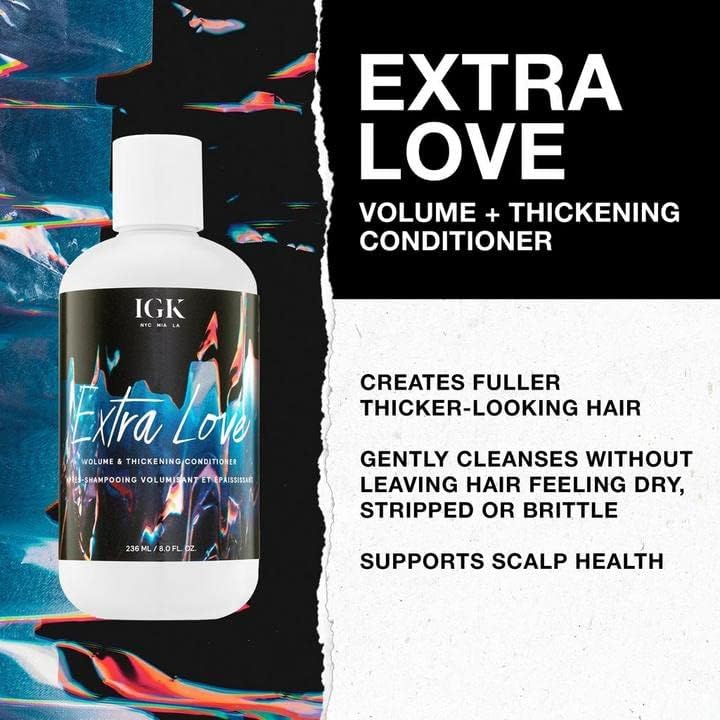 IGK EXTRA LOVE Volume & Thickening Shampoo & Conditioner Set | Volume + Scalp Balance + Oil Balance | Vegan + Cruelty-Free | 8 oz (Pack of 2) Beauty & Personal Care IGK