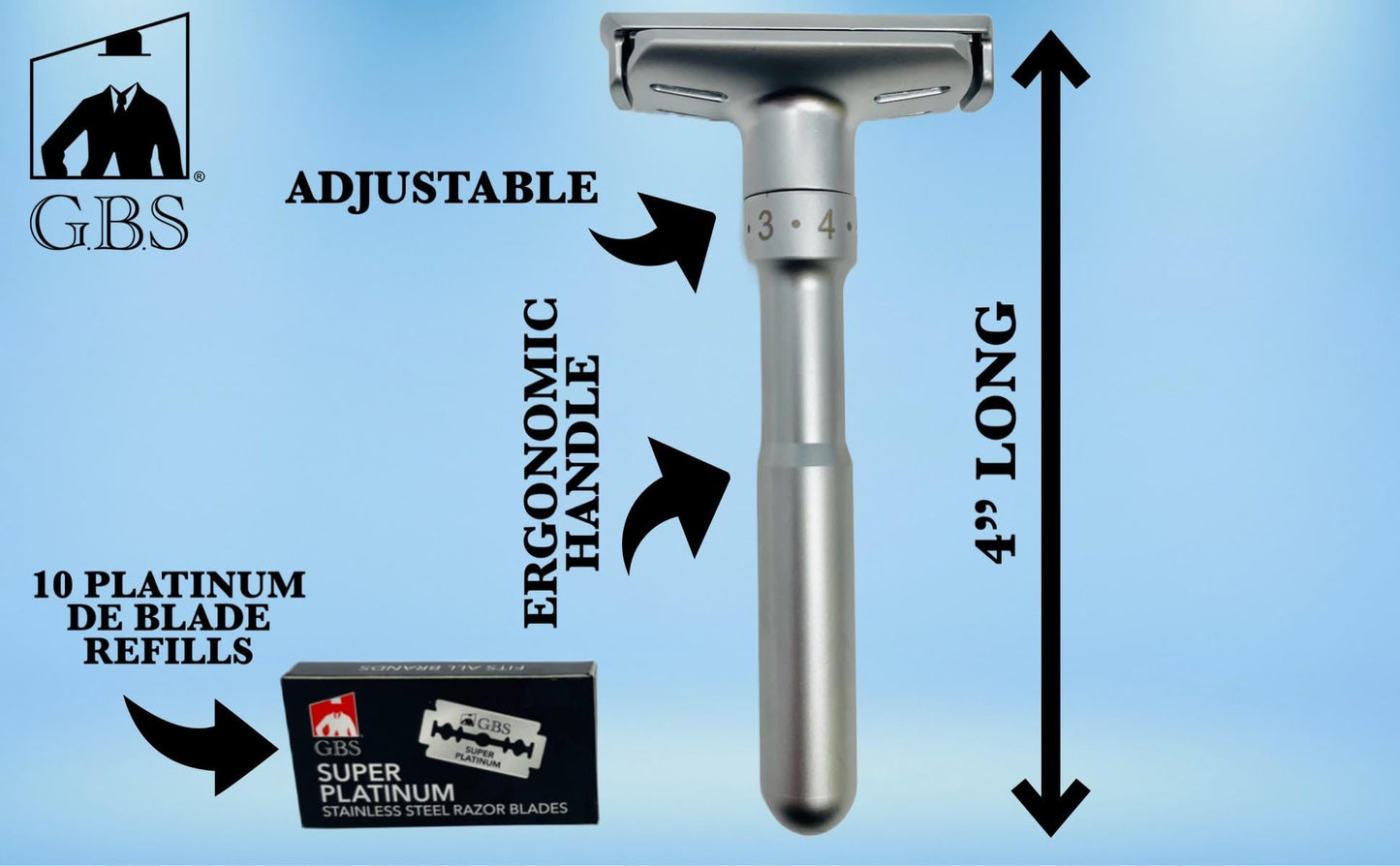 G.B.S Chrome Adjustable Men's Double Edge Safety Razor Blade and 10 G.B.S Platinum Blades Refills Beauty and Personal Care G.B.S