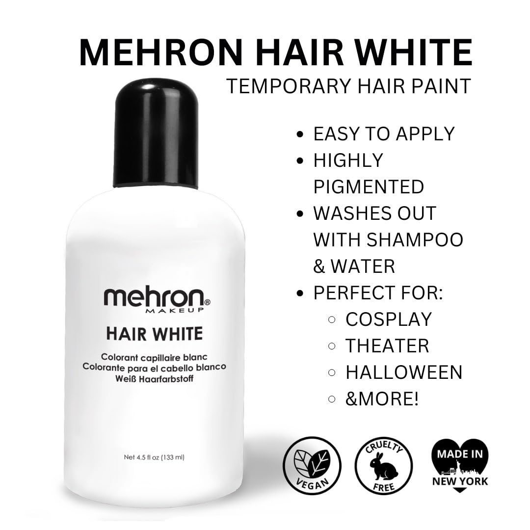 Mehron Makeup Hair White | Washable White Hair Dye | Temporary Hair Color for Theatre, Cosplay, & Halloween 4.5 oz (133 ml) | Made in the USA Beauty & Personal Care Mehron