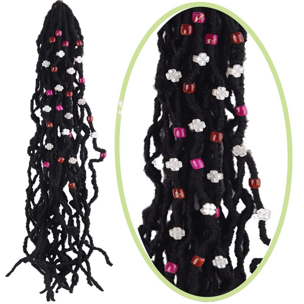 32PCS Hair Accessory Set with 12 Acrylic Hair Cuffs, 20 Colorful Dreadlock Jewels, and Yarn Hair Threads (multicolor) Beauty & Personal Care N\A