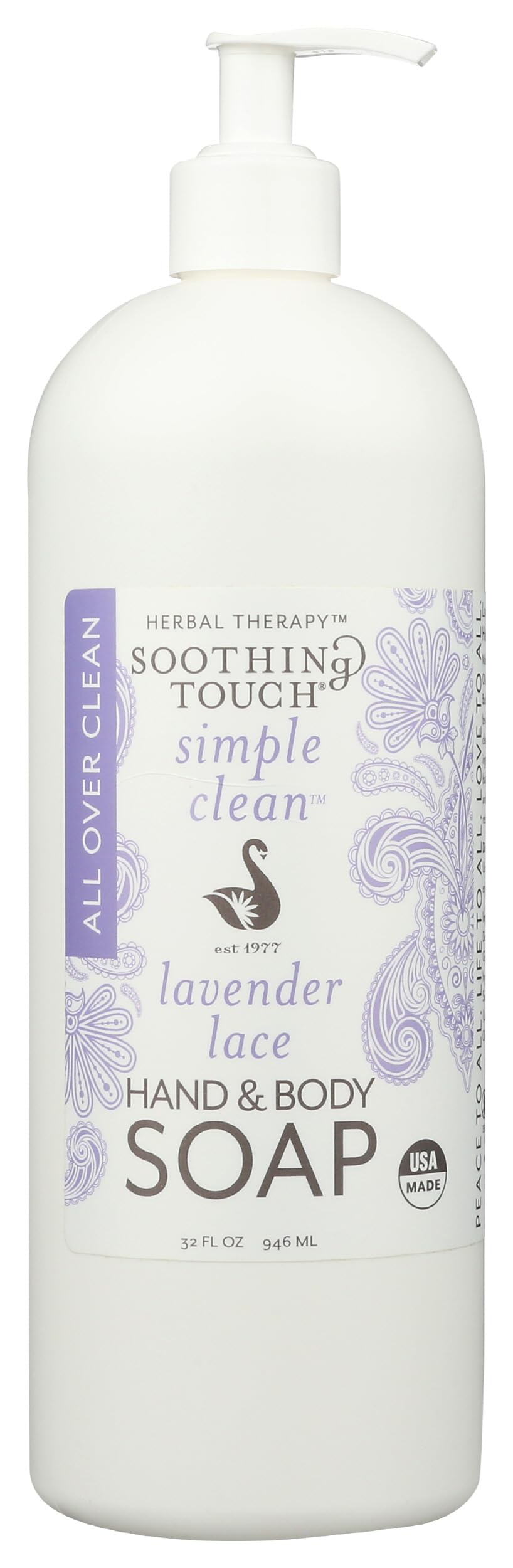 Soothing Touch Hand & Body Soap, Lavender Lace, 32 oz, Professional Grade Lavender Oil, Gentle, Paraben Free, Vegan Beauty & Personal Care Soothing Touch