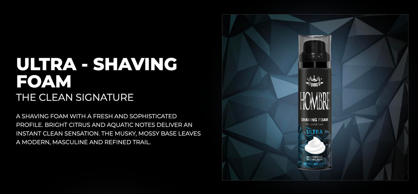 HOMBRE Ultra Shave Foam for Men - Citrus Aquatic Clean Scent - Rich Protective Foam - Aluminum-Free Formula 200 ml (Pack of 3) Beauty and Personal Care HOMBRE