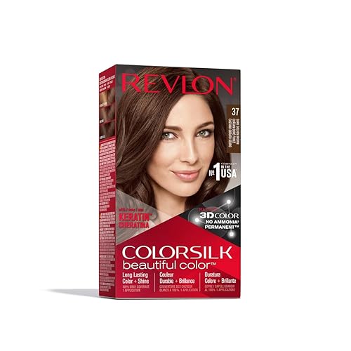 Revlon Colorsilk Beautiful Color Permanent Hair Color with 3D Gel Technology & Keratin, 100% Gray Coverage Hair Dye, 37 Dark Golden Brown Beauty & Personal Care REVLON