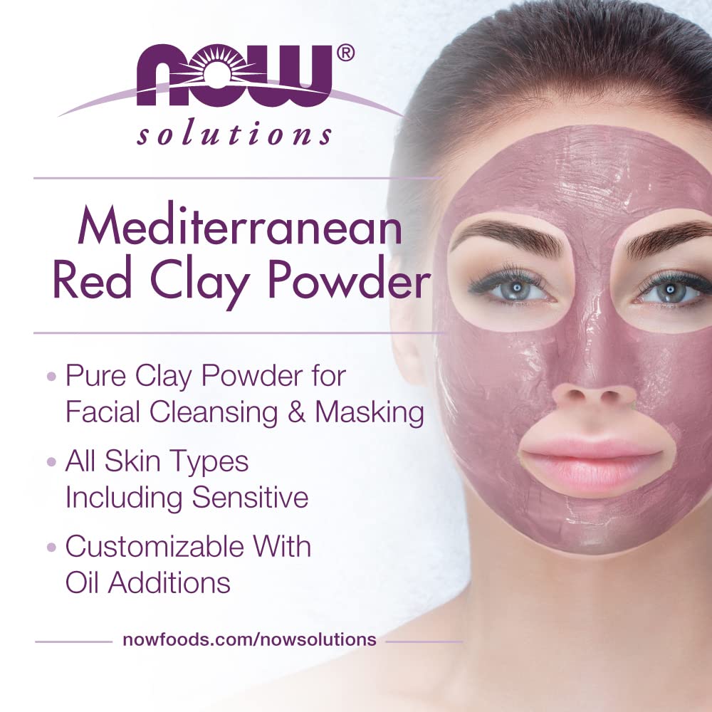 NOW Solutions, Mediterranean Red Clay Powder, Pure Powder for Sensitive Skin Facial Mask, 6-Ounce Beauty & Personal Care NOW Foods