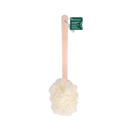 EcoTools 2-in-1 EcoPouf Bath Brush, Loofah Brush for Bath & Shower, with Long Handle & Recycled Netting for Cleansing & Exfoliating, Back Brush Beauty & Personal Care EcoTools