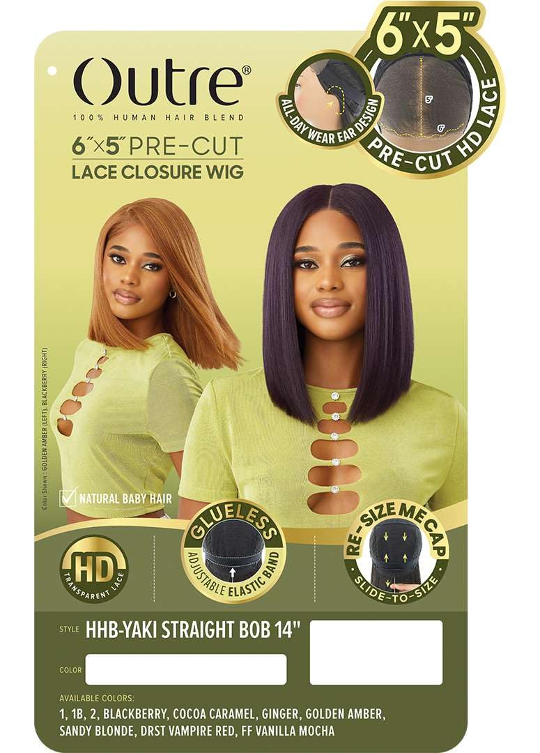 Outre 6X5 Pre-Cut Lace Closure Wig - Human Hair Blend - Yaki Straight Bob 14" (COCOA CARAMEL)