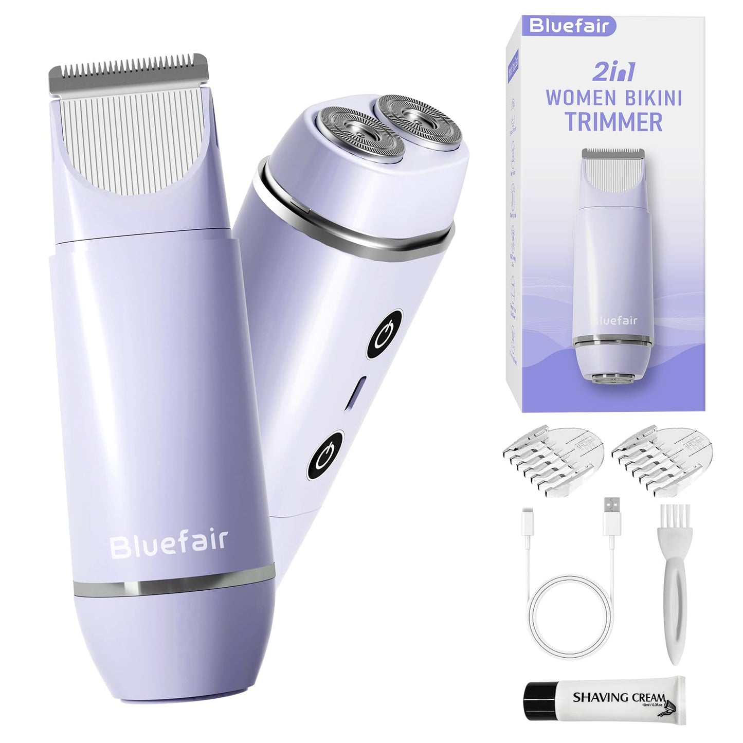 Bluefair Bikini Trimmer for Women,2 in 1 Electric Razors for Women Electric Shaver for Cordless Body Hair Trimmer Shaver for Trip,Replaceable Lady Beauty and Personal Care bluefair