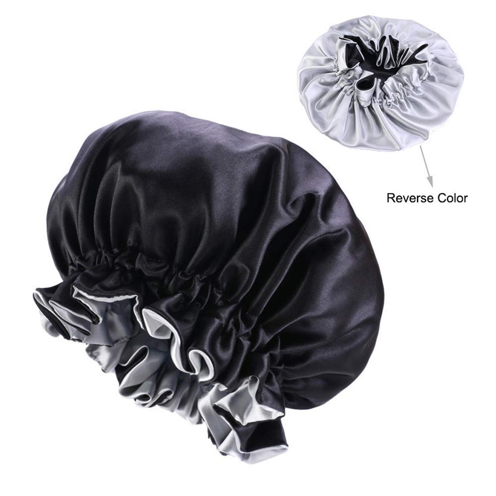 Solid Color Silky Satin Bonnet Cap,Bonnets for Women,Silky Bonnet for Curly Hair,Women Hair Wrap for Sleeping,Double Layers Black Beauty and Personal Care SuperiMan