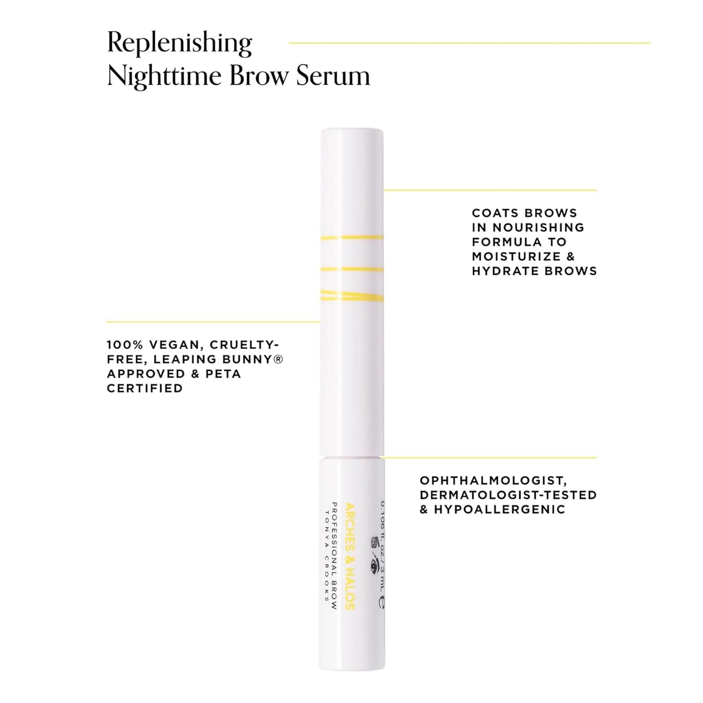 Arches and Halos Replenishing Nighttime Brow Serum - Hydrating Eyebrow Serum for Nourishing Moisture and Thickness - Gluten Free - 0.1 oz Beauty & Personal Care Arches & Halos