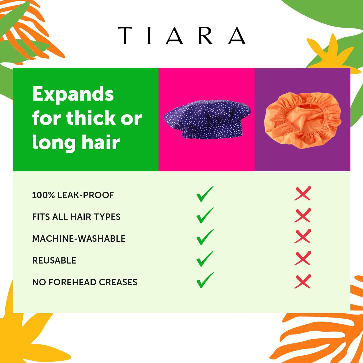 TIARA Reusable Waterproof Shower Cap for Women - Large Shower Cap for Long Thick Hair, Reversible Deep Conditioning Hair Cap, Soft Terry Lined Beauty & Personal Care TIARA Shower Cap