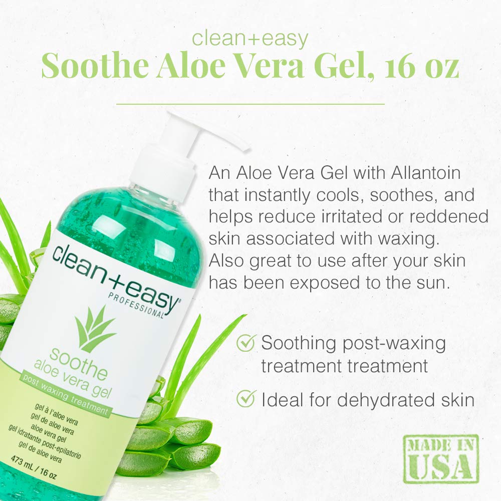 Clean + Easy Aloe Vera Gel for After Wax Care, Soothes Irritated Skin, Non-Greasy Post Waxing Treatment, Removes Excess Wax Residue, 16 oz Beauty & Personal Care Clean + Easy