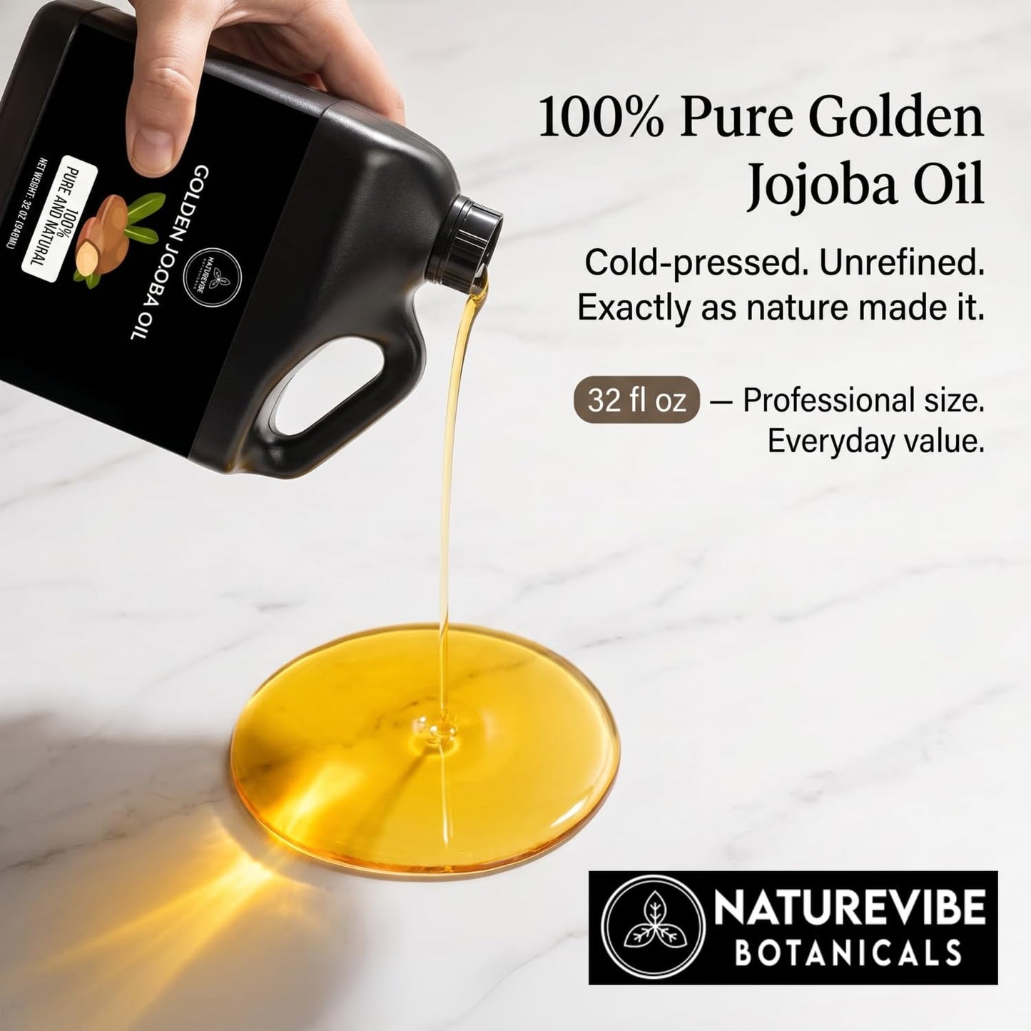 Naturevibe Botanicals Golden Jojoba Oil 32 oz - 100% Pure, Cold-Pressed Moisturizer for Skin & Hair | Antioxidant-Rich, Non-Greasy, Carrier Oil Beauty and Personal Care Naturevibe Botanicals