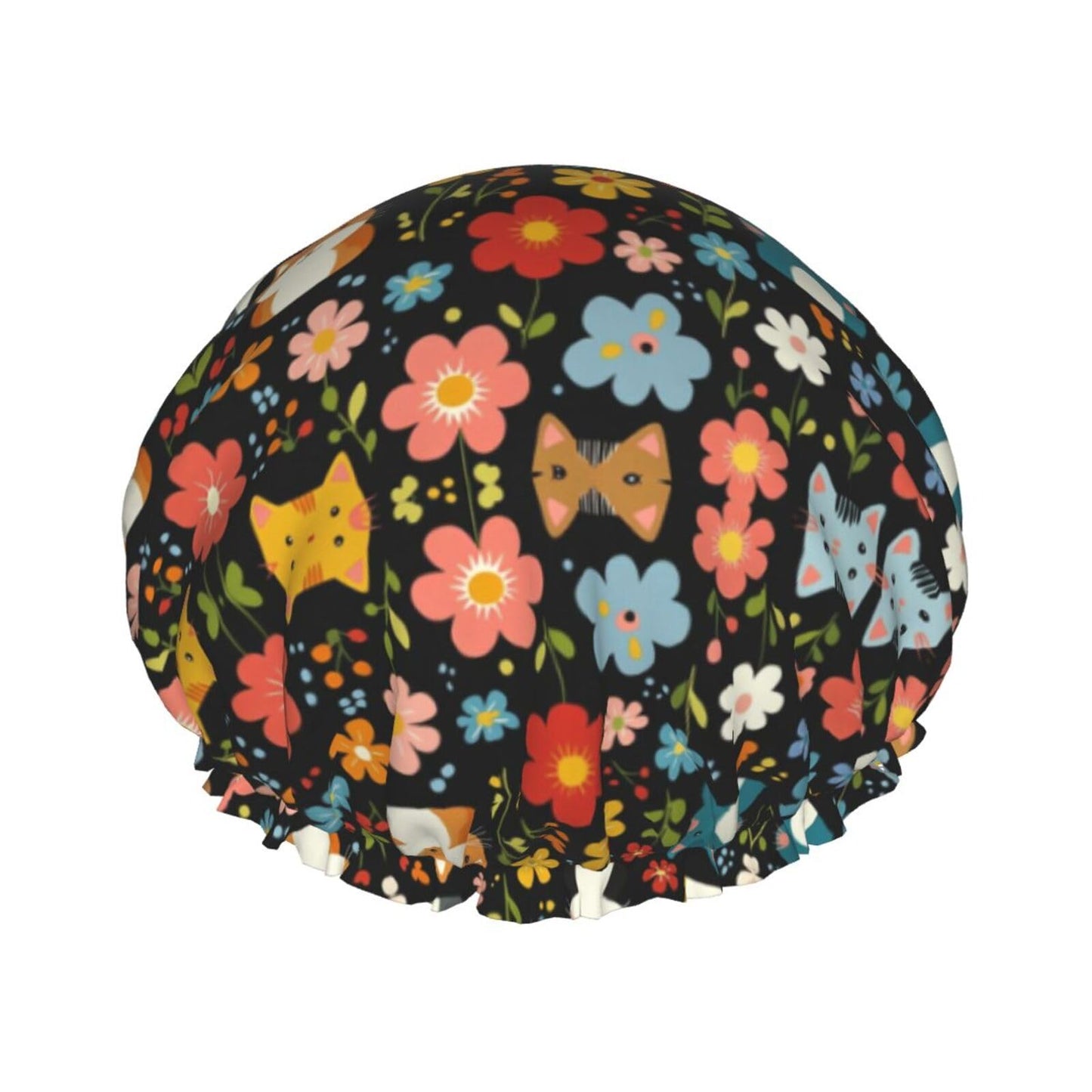 Bedbliss Cute Cats Print Shower Cap, Waterproof Reusable Bath Caps For Women Hair, Double Layers Elastic Shower Hat Hair Protection Beauty and Personal Care Bedbliss