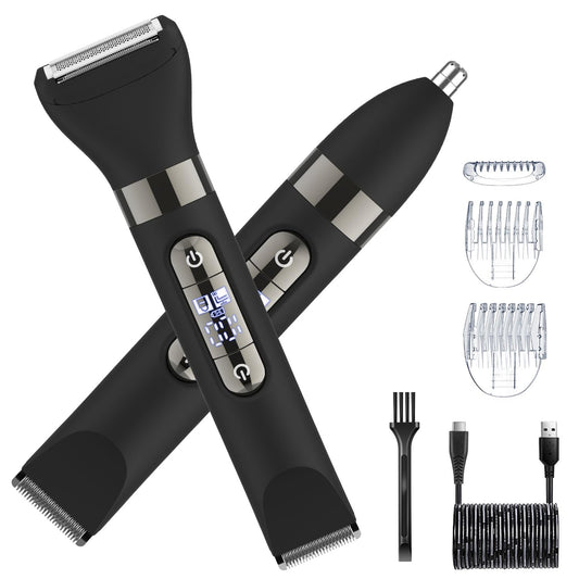 Hatteker 3 in 1 Multifunctional Dual - Head Body Hair Trimmer for Men, IPX7 Waterproof Nose/Eyebrow Trimmer, Rechargeable Body Electric Shaver Razor Beauty and Personal Care Hatteker