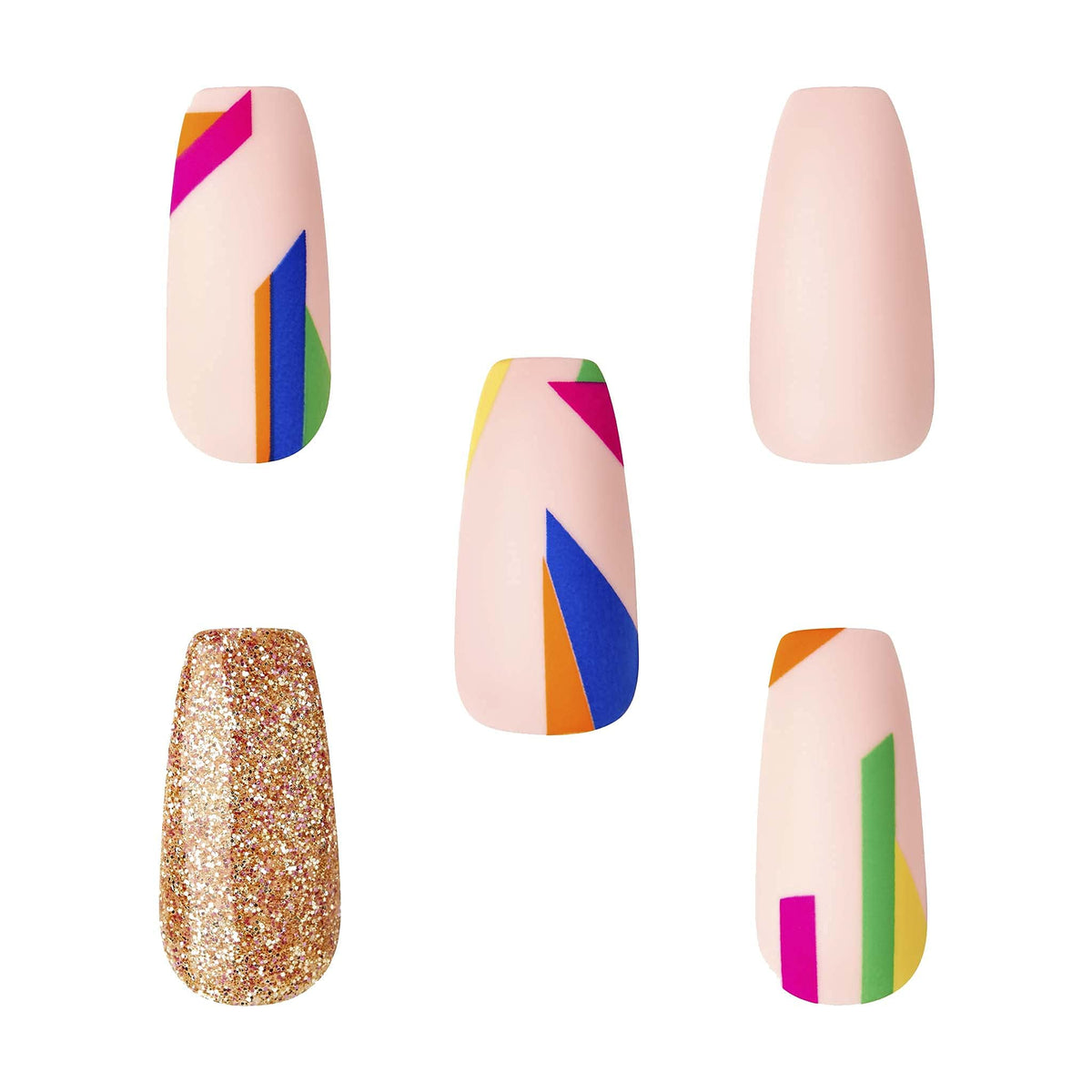 Gold Finger Gel Glam Design Nail Press On Nails, Gel Nail Kit, Polish Free Manicure Long Length Beauty & Personal Care Goldfinger
