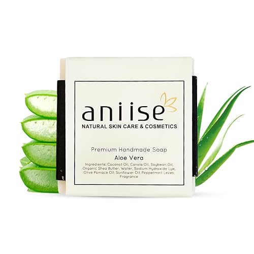 Aloe Vera Soap Bar for Face & Body - Hydrating & Soothing Cleanser with Nourishing Plant Oils & Peppermint Leaves - Premium Handmade Soap - Vegan Beauty & Personal Care Aniise