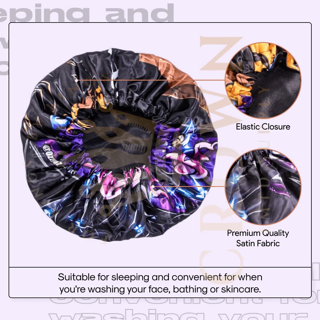 Anime Bonnet with Elastic Soft Band Adjustable Women and Men Silky Bonnets for Sleeping Comfortable Satin Fabric, Dark Huey Beauty and Personal Care FOR KINGS. BY KINGS CROWN LMTD SUPPLY