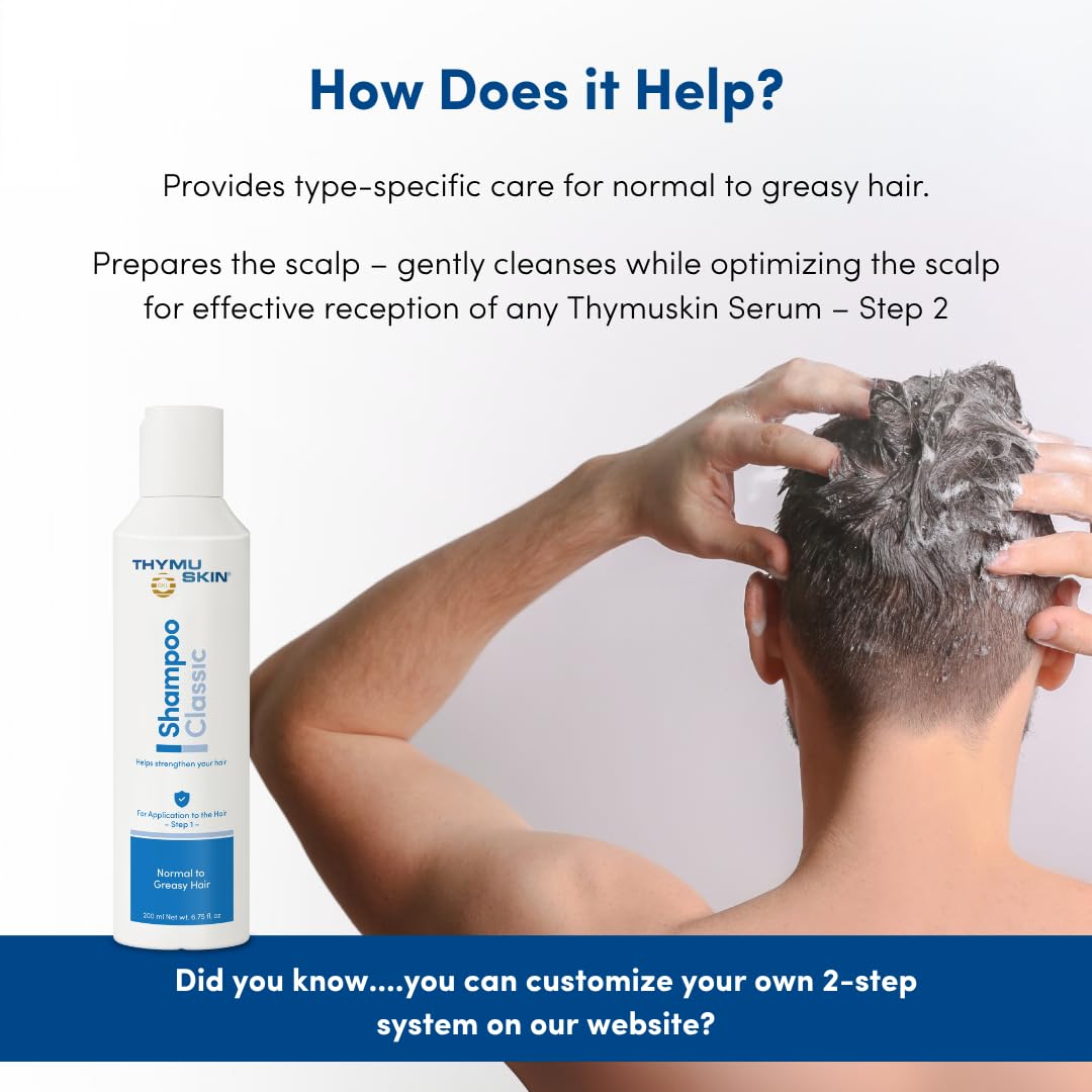 THYMUSKIN Classic Shampoo for Men & Women | GKL-02 Thymic Peptide Complex for Thinning Hair | Strengthens & Cleanses Normal to Oily Scalp | Silicone &