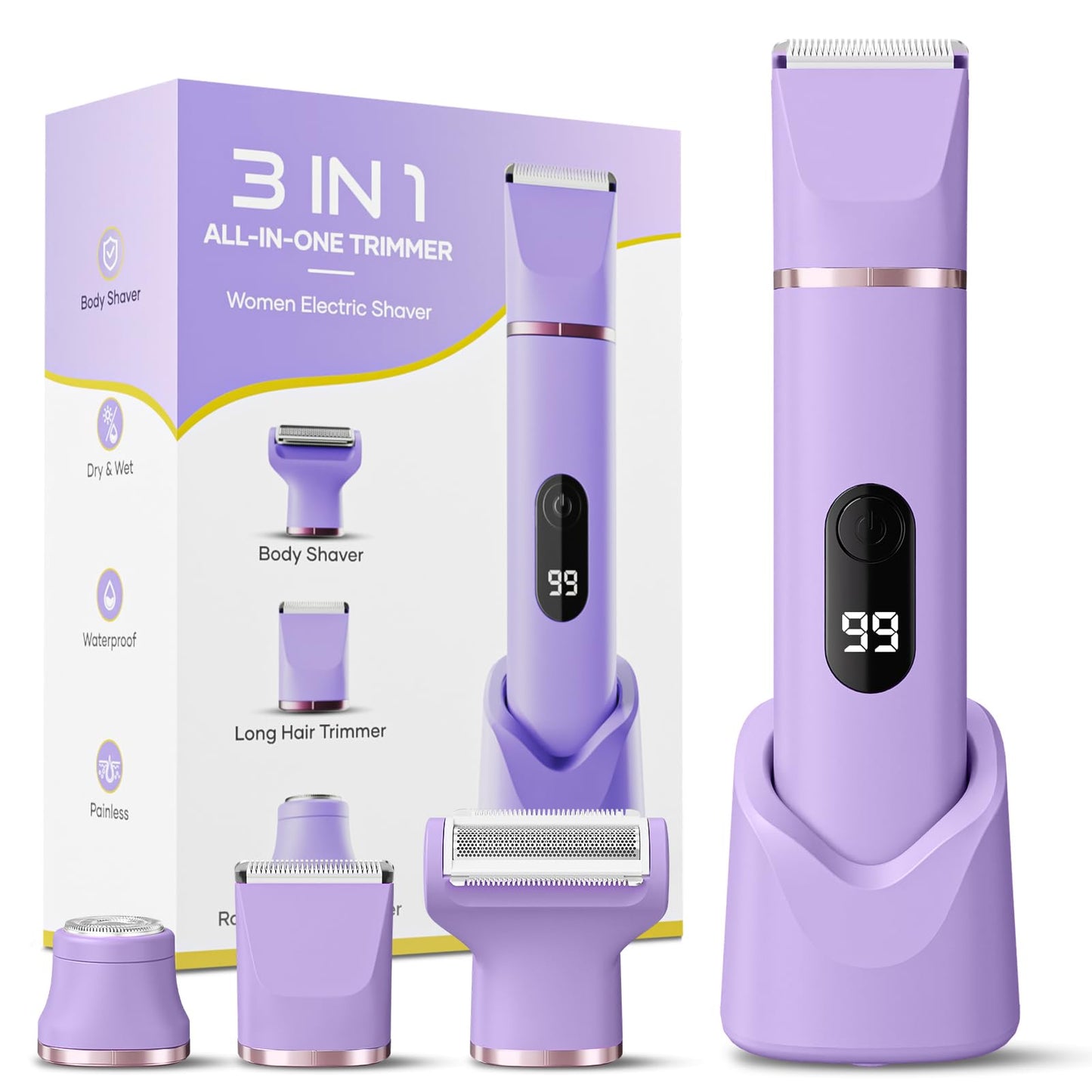 Bikini Trimmer for Women, Tiovara Electric Razor for Private Area, Painless Pubic Hair Trimmer with Charging Dock, IPX7 Waterproof Wet & Dry Lady Beauty and Personal Care tiovara