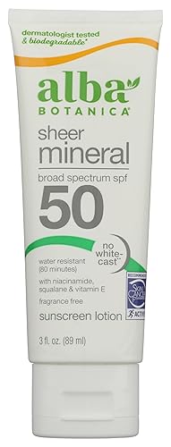 Alba Botanica Mineral Sunscreen Lotion SPF 50, Broad Spectrum, Fragrance Free, 3 Fl Oz (Packaging May Vary) Beauty & Personal Care Alba Botanica