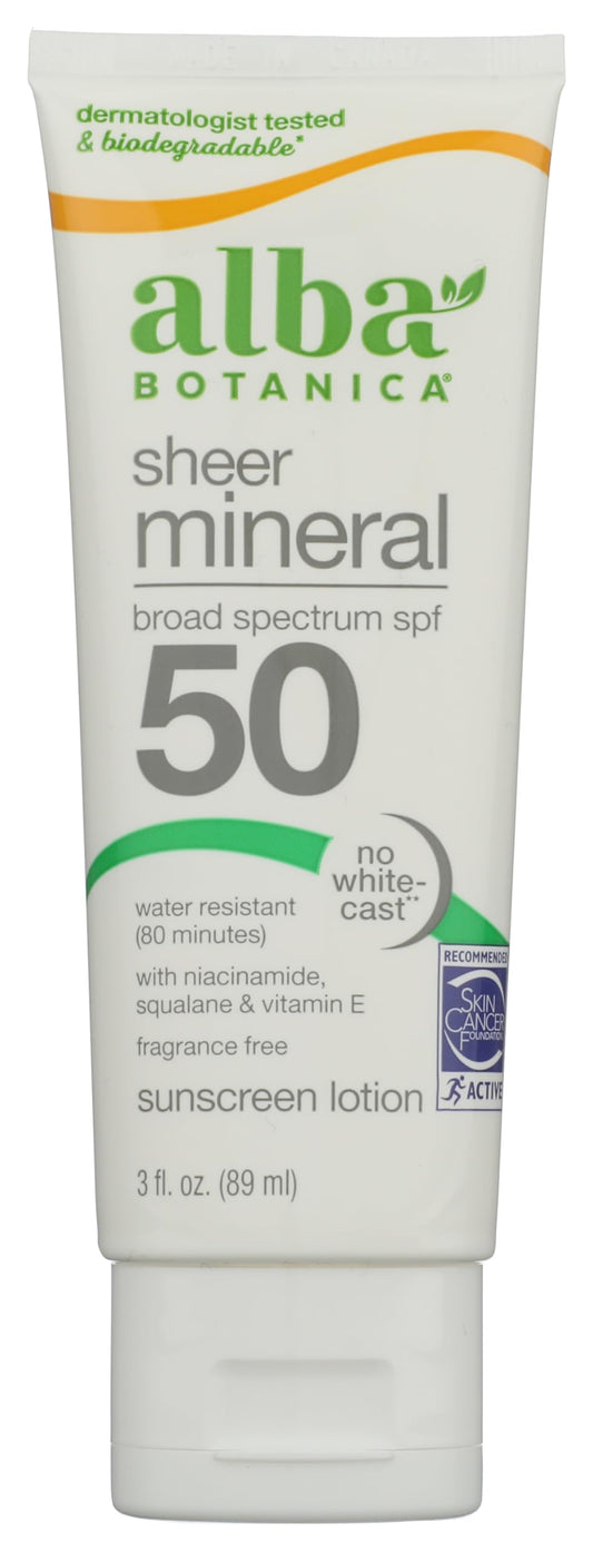 Alba Botanica Mineral Sunscreen Lotion SPF 50, Broad Spectrum, Fragrance Free, 3 Fl Oz (Packaging May Vary) Beauty & Personal Care Alba Botanica