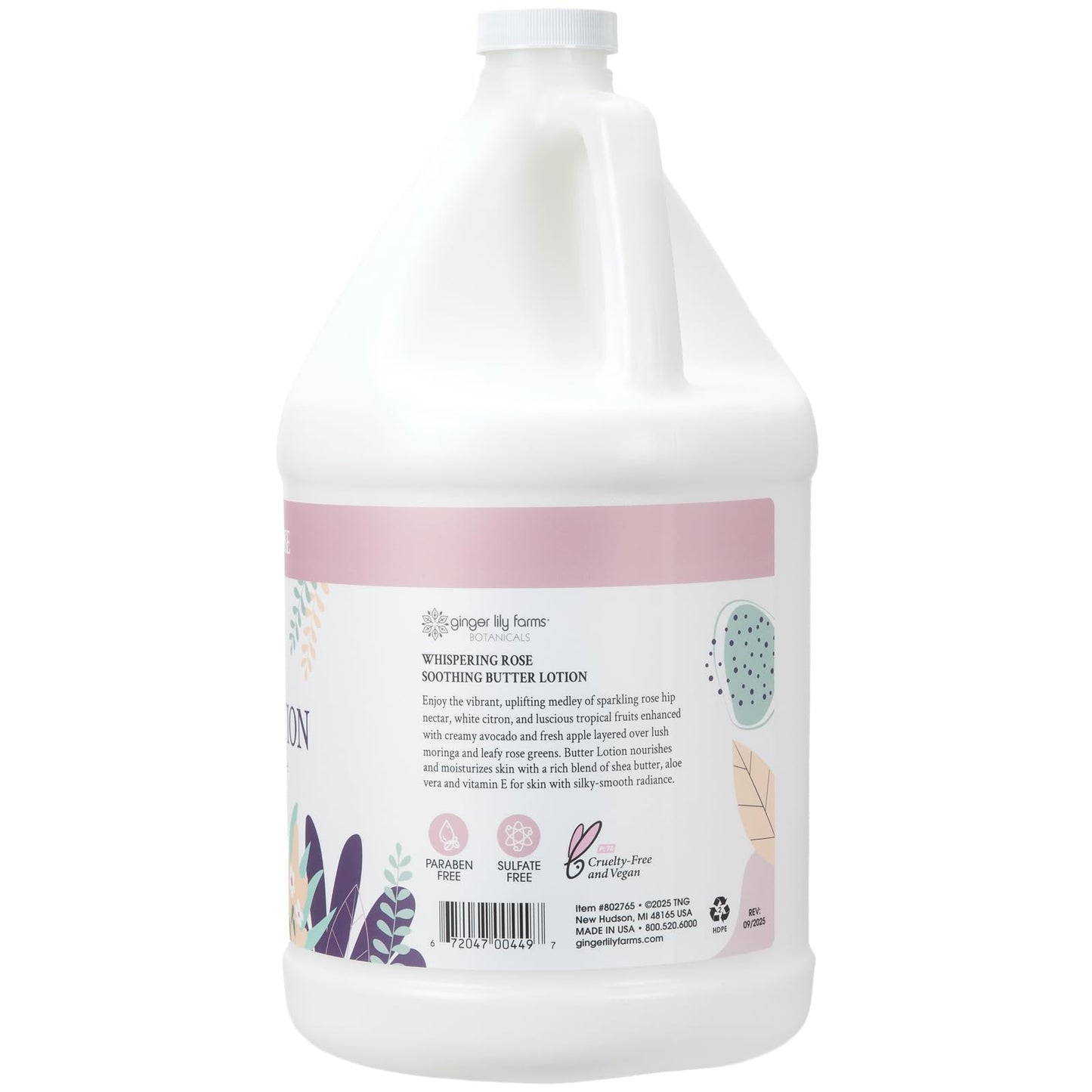 Ginger Lily Farms Botanicals Soothing Butter Lotion for Dry Skin, 100% Vegan & Cruelty-Free, Whispering Rose Scent, 1 Gallon (128 fl oz) Refill Beauty & Personal Care Ginger Lily Farms