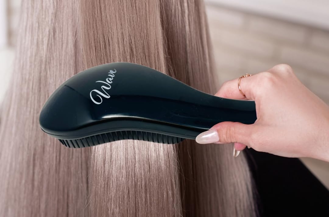 Wave Detangling Brush - Pack of 2, Black | Detangler Hair Brush for Curly, Wavy, Thick or Wet Hair | Flexible Bristles for Easy Glide, Anti-Breakage &