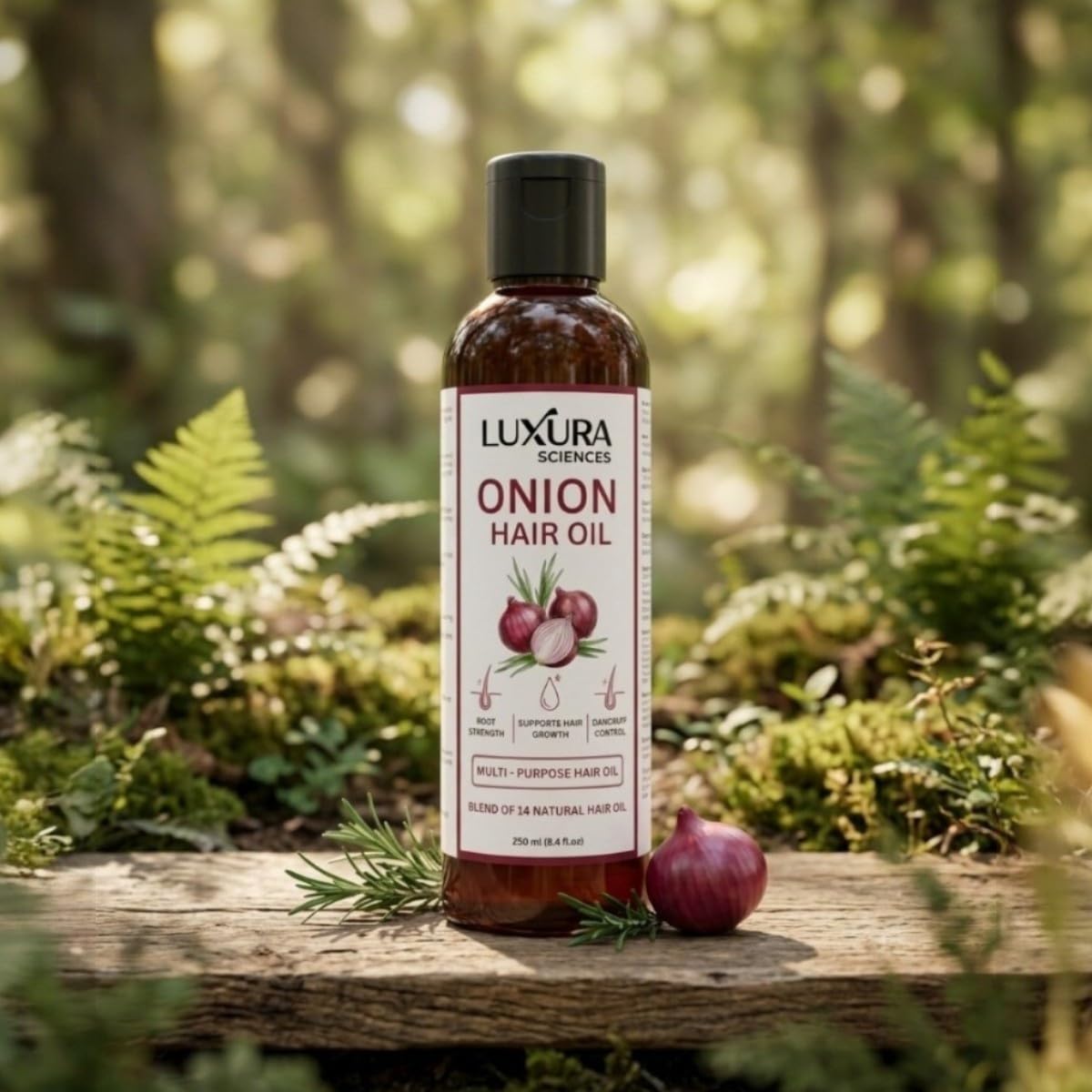 Luxura Sciences Organic Onion Oil | Controls Hair Loss, Dandruff, & Helps with Growth | Infused with 14 Essential Oils for Strong Roots | Sulfate-Free