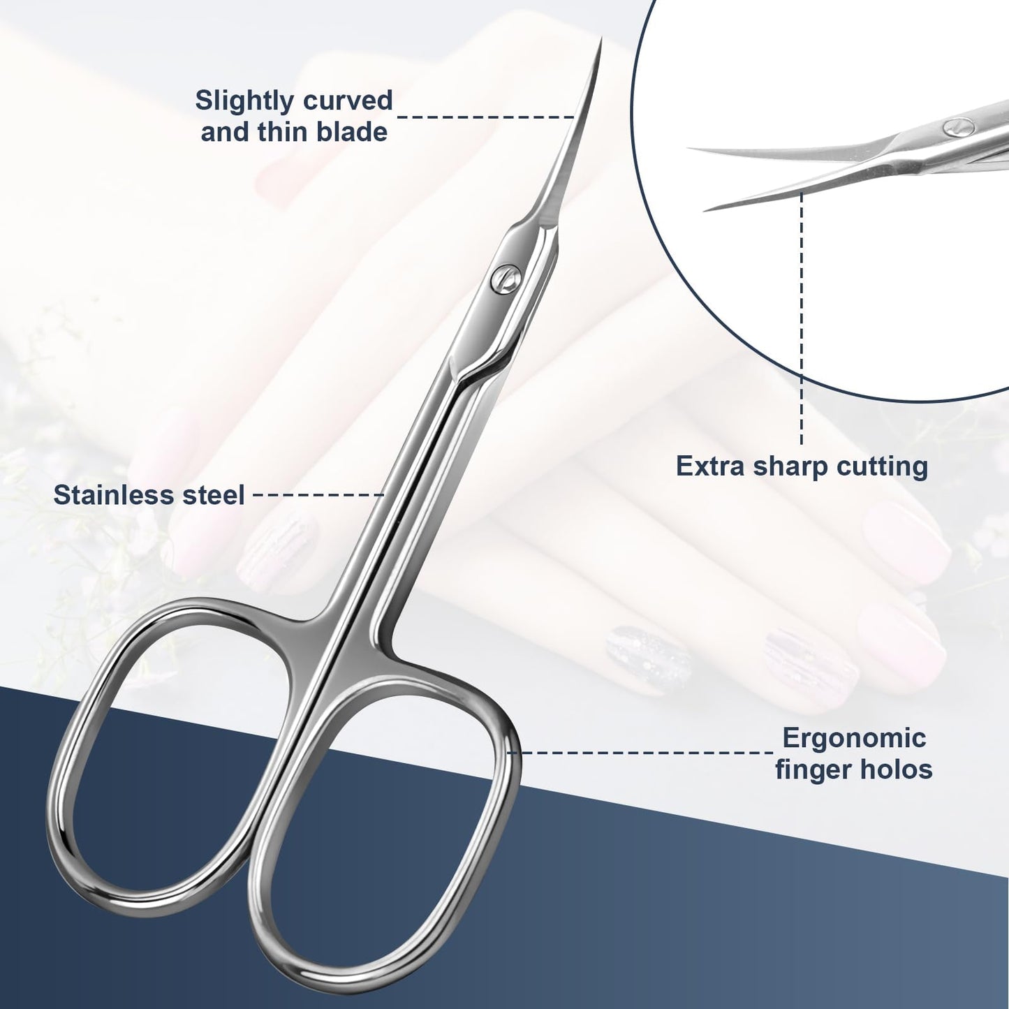 CGBE Cuticle Scissors Extra Fine Curved Blade, Super Slim Manicure Scissors for Cuticles Professional Small Scissors with Precise Pointed Tip Grooming Beauty and Personal Care CGBE