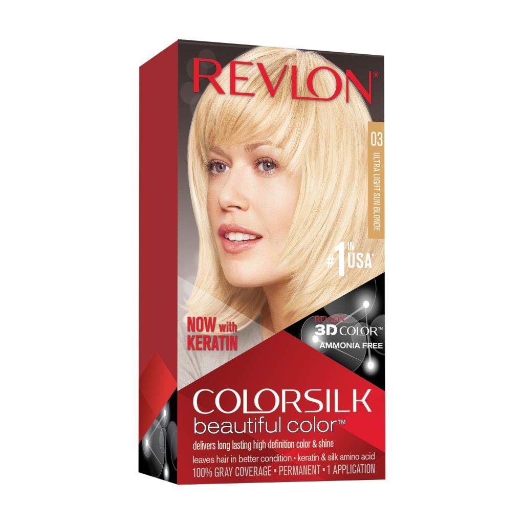 Revlon Permanent Hair Color, Permanent Hair Dye, Colorsilk with 100% Gray Coverage, Ammonia-Free, Keratin and Amino Acids, 03 Ultra Light Sun Blonde Beauty & Personal Care REVLON