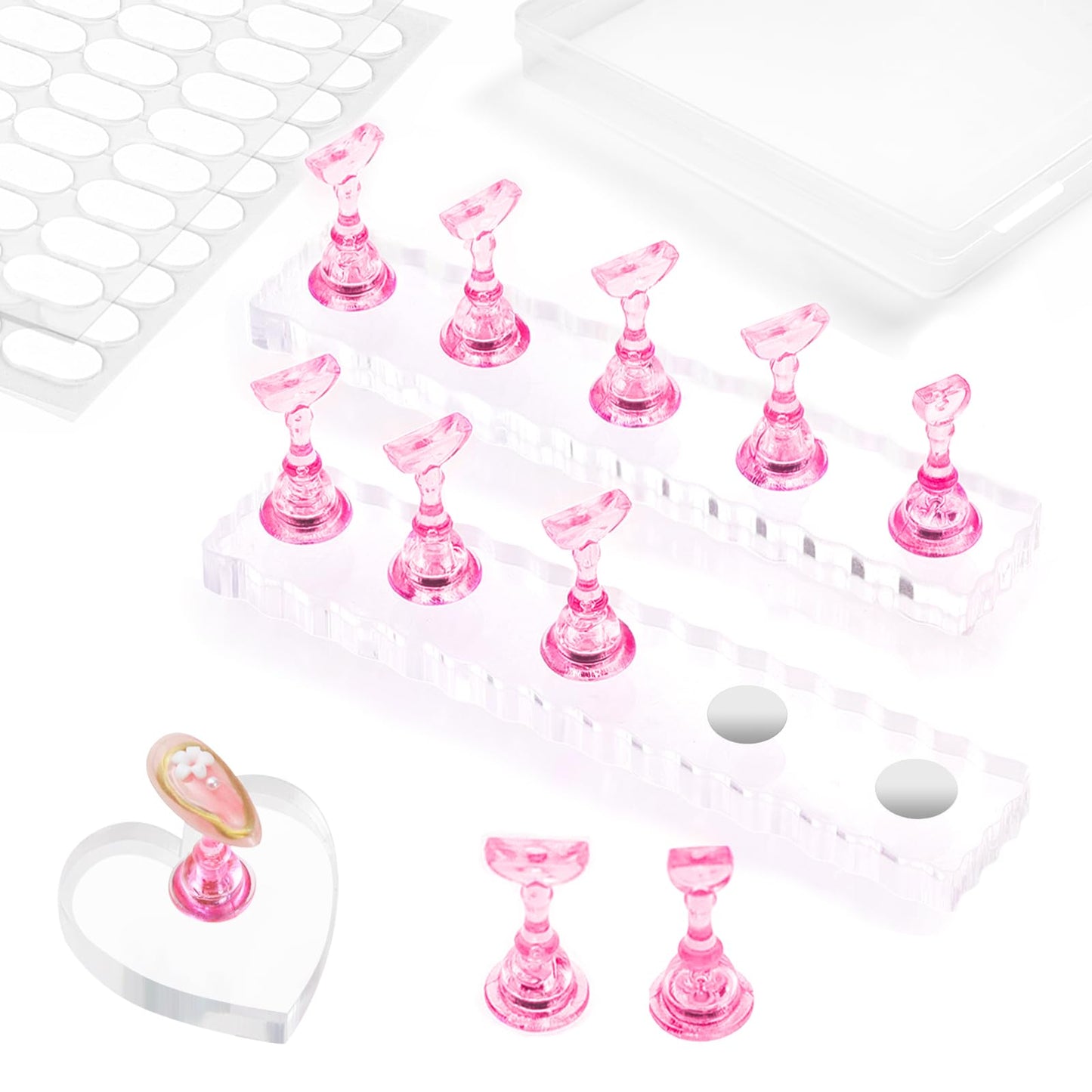 ESUOHYM Nail Stand For Press On Acrylic Strong Magnetic Nail Holder Kit For Painting Nails Tip Arts Display With 200PCS Double-Sided Tape And 1 Heart Beauty and Personal Care ESUOHYM Default Title