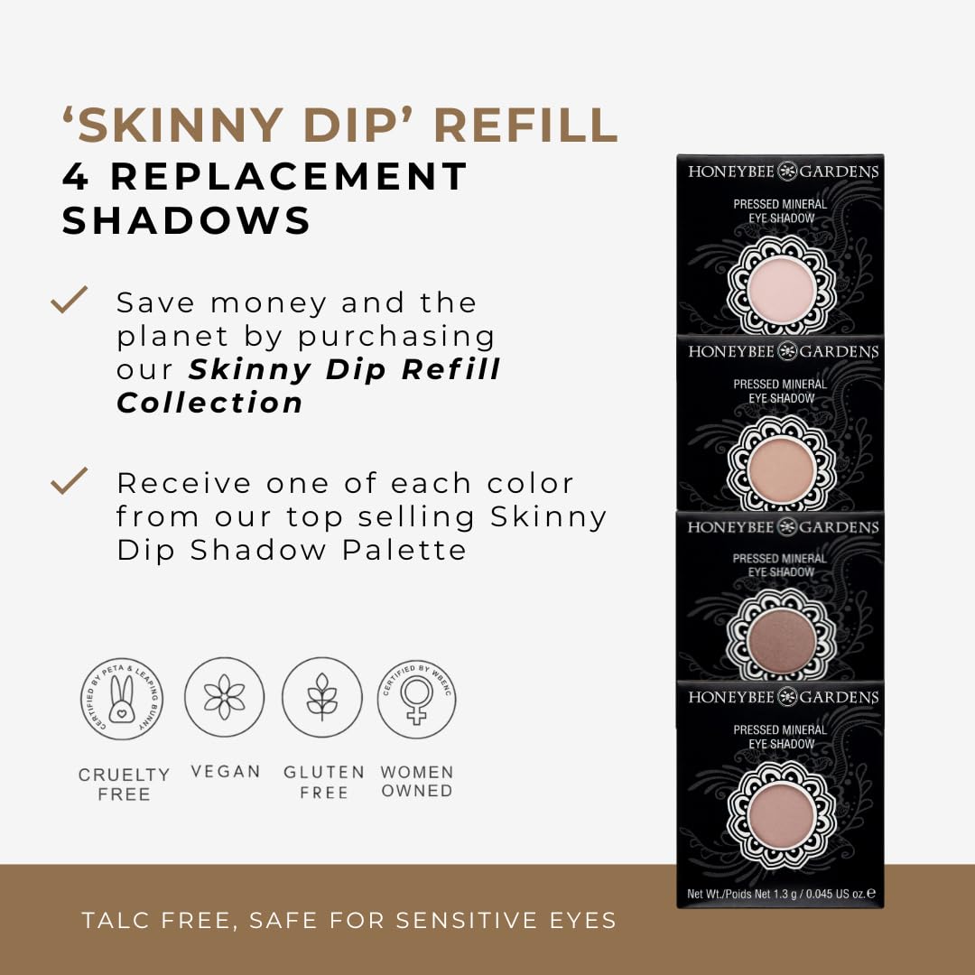 Honeybee Gardens 'Skinny Dip' Refill Pans, Pink, Beige, Nude Tones, Vegan, 4 Pack of 26mm Pans. COMPACT NOT INCLUDED Beauty & Personal Care Honeybee Gardens