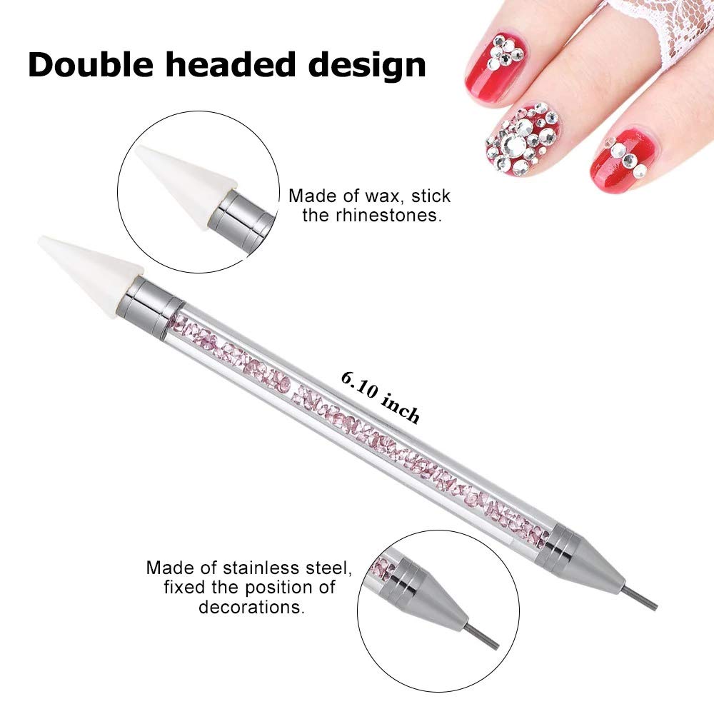 Nail Rhinestone Picker Dotting Tool with Extra 2 Wax Head, Dual-ended DIY Nail Art Tool With Pink Acrylic Handle Beauty and Personal Care HiMo