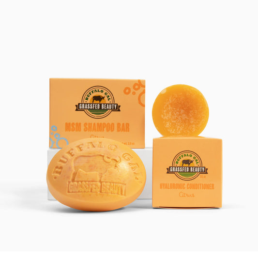 MSM Shampoo Bar + Hyaluronic Hair Conditioner Bar, Solid Bar Shampoo and Conditioner for Hair Growth, Non-Soap, For All Hair Types, Citrus, Set of 2 Beauty & Personal Care BUFFALO GAL