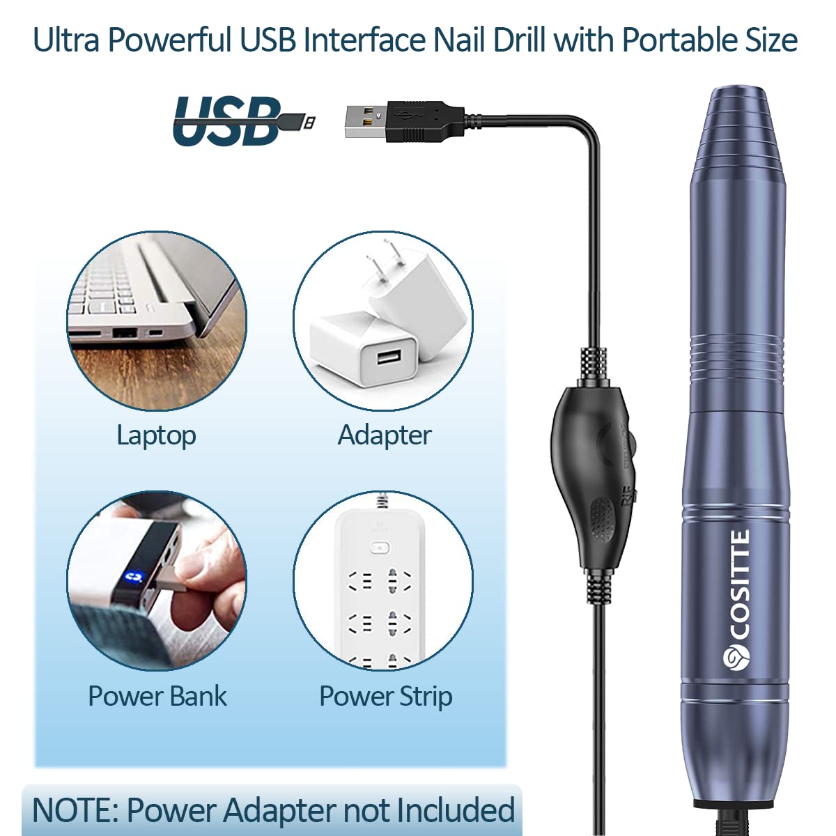 COSITTE Electric Nail Drill,USB Electric Nail Drill Machine for Acrylic Nails,Portable Electrical Nail File Polishing Tool Manicure Pedicure Efile Beauty & Personal Care COSITTE