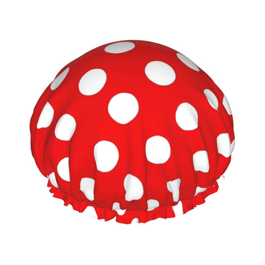Red And White Polka Dots Shower Cap Reusable Waterproof Shower Bonnet for Women Men Elastic Band Bath Hair Hat Double Layered Washable Bath Cap Beauty and Personal Care FHEBNDS