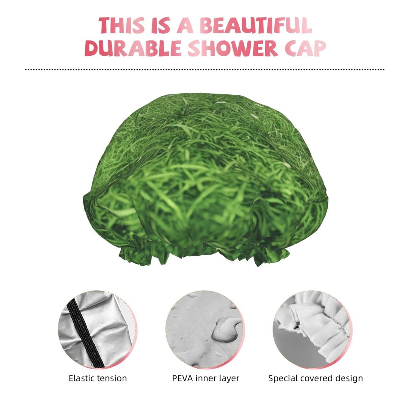 Green Lawn Shower Cap For Women Reusable Double Layers Bathing Bath Cap Hair Caps Waterproof Elastic Band Ladies Spa Salon Shower Hat Hair Caps Beauty and Personal Care GDSHJKLW