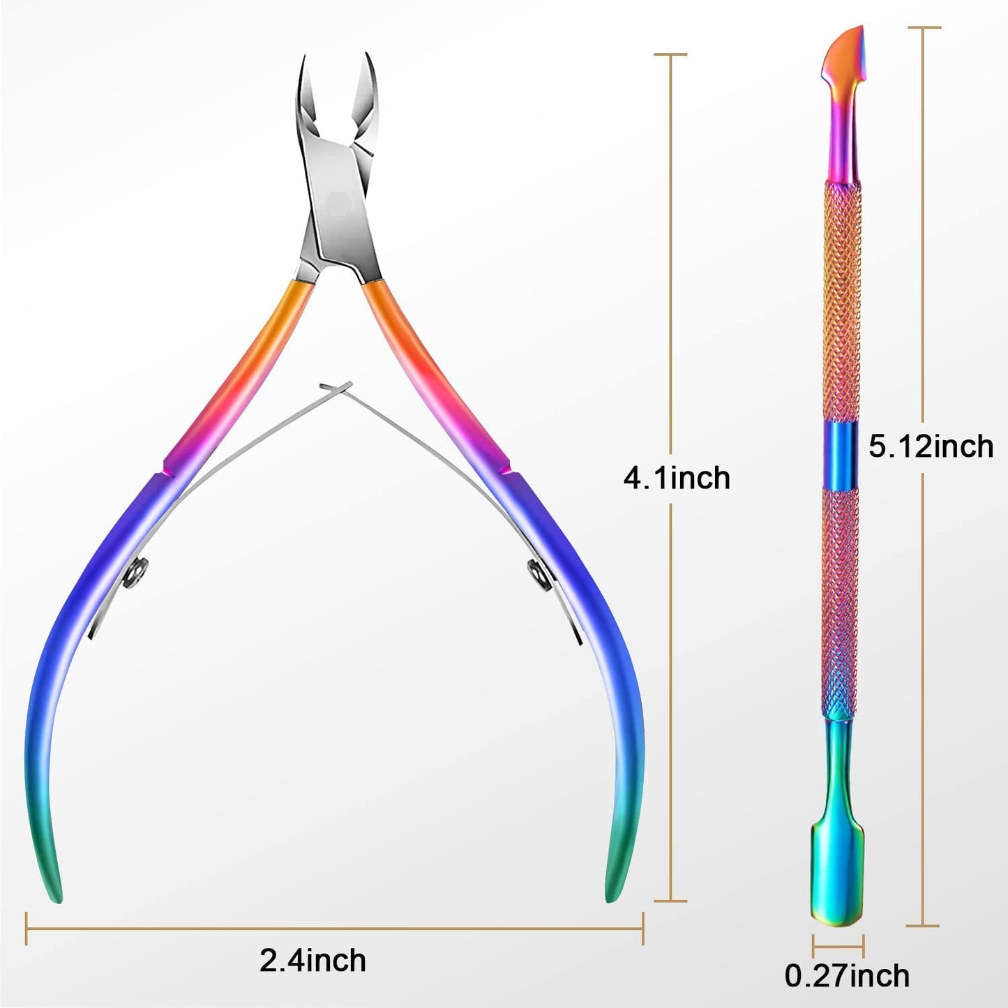 Easkep Cuticle Trimmer with Cuticle Pusher, Cuticle Remover Professional Stainless Steel Cuticle Cutter Nippers Rainbow Sharp Sturdy Pedicure Manicure Beauty & Personal Care Easkep