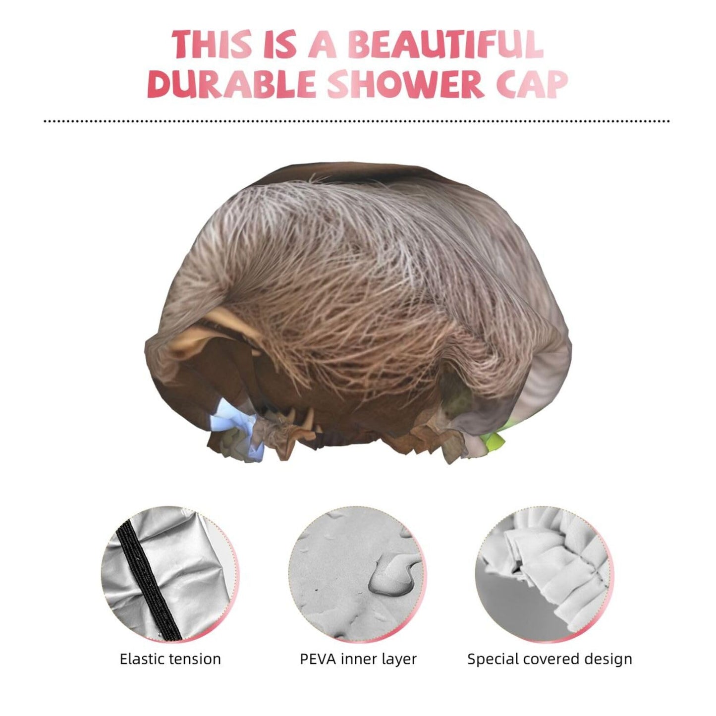 A Sloth on a Tree Branch Shower Cap for Women Men Large Reusable Shower Bonnet Double-Layer Waterproof Bath Caps Elastic Band Hair Hat for All Beauty and Personal Care BWLHJKE