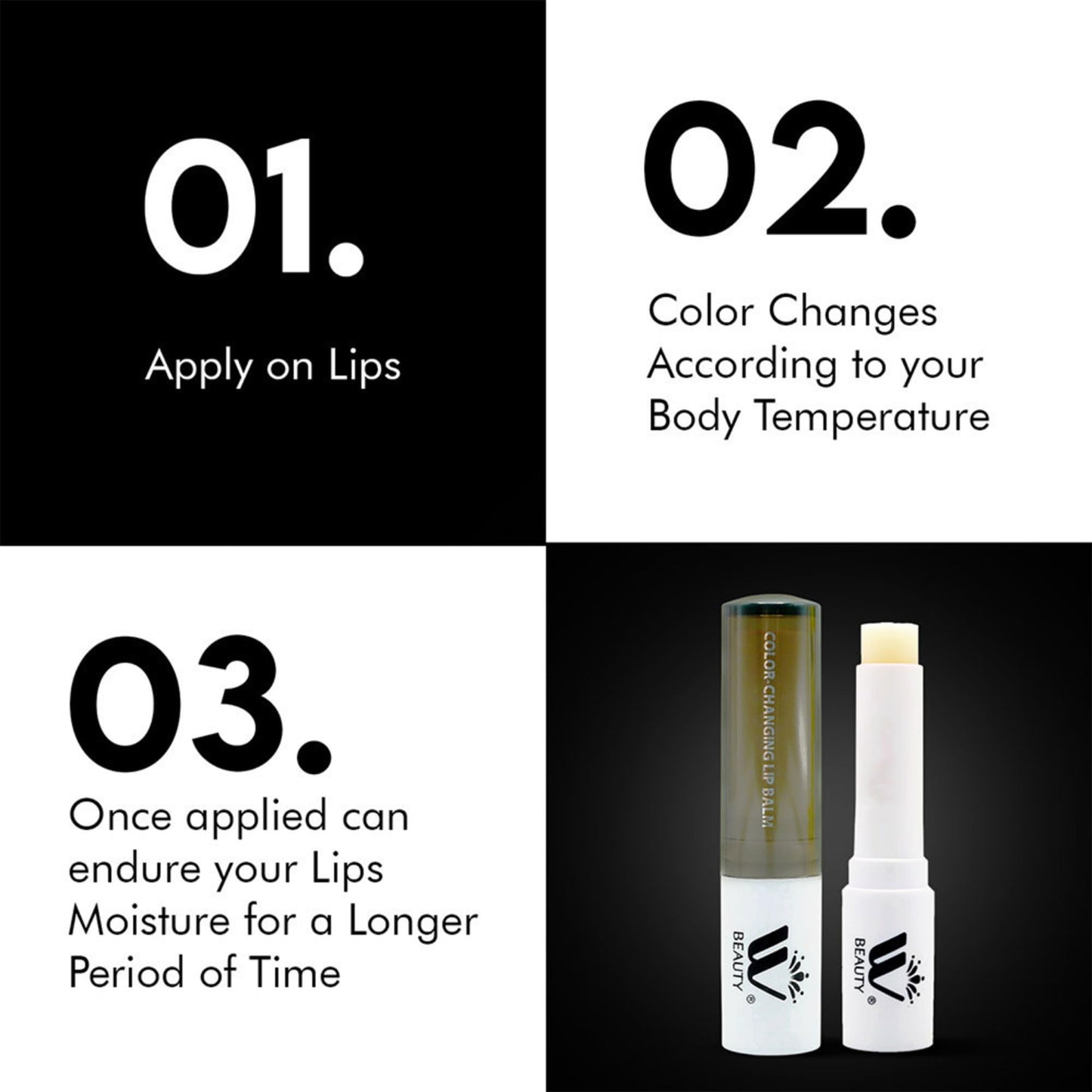 WBM Care Color Changing Lip Balm - Sustain, Repair, and Moisturize Your Lips with 3.3g of Nourishing Formula for Beautiful, Vibrant Color Beauty & Personal Care WBM