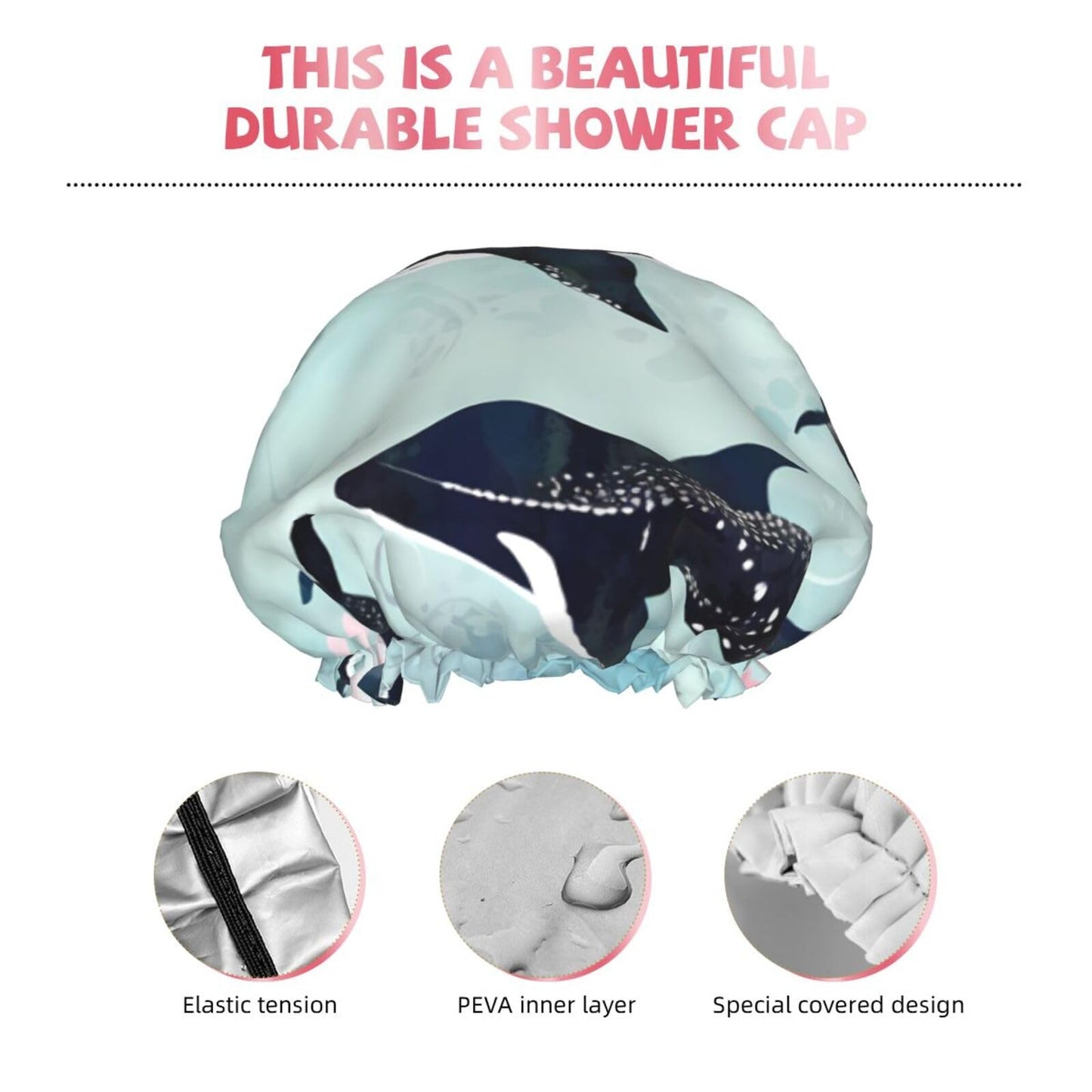 Whale Shower Cap for Women Men Large Reusable Shower Bonnet Double-Layer Waterproof Bath Caps Elastic Band Hair Hat for All Hairstyles Beauty and Personal Care BWLHJKE