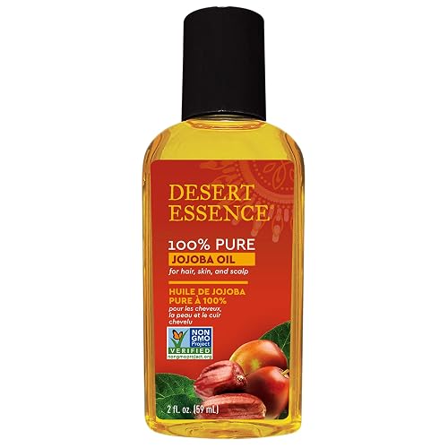 Desert Essence 100% Pure Jojoba Oil - 2 Fl Oz Moisturizer for Hair, Skin & Scalp | Makeup Remover & Aftershave Hydrator, Non-GMO, Vegan, Cold-Pressed Beauty & Personal Care Desert Essence