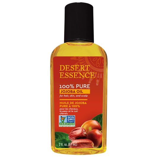 Desert Essence 100% Pure Jojoba Oil - 2 Fl Oz Moisturizer for Hair, Skin & Scalp | Makeup Remover & Aftershave Hydrator, Non-GMO, Vegan, Cold-Pressed Beauty & Personal Care Desert Essence