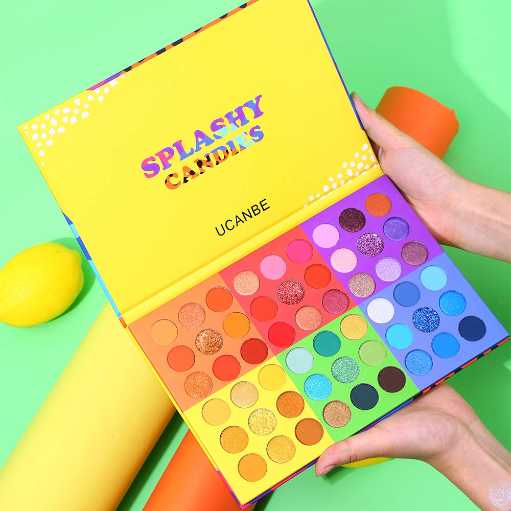 UCANBE 54 Colors Splashy Candies Eyeshadow Palette, Highly Pigmented Matte Shimmer Soft Creamy Glitter Rainbow Bright Powder Eye Shadow Blendable Beauty & Personal Care UCANBE